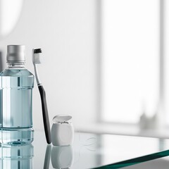 dental care products in a clean, bright bathroom, emphasizing hygiene and oral health