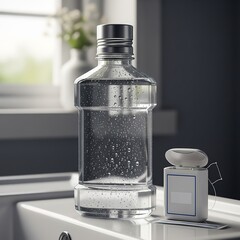 dental care products in a clean, bright bathroom, emphasizing hygiene and oral health