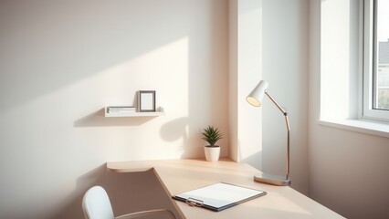 Cozy minimalist study nook with clipboard and lamps
