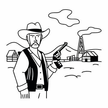 cowboy holding gun in western setting clip art preview