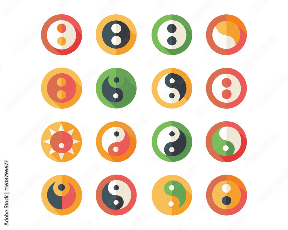 Poster thin outline style yin yang symbol representing balance and harmony presented as a single graphic el