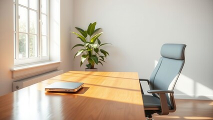 Modern home office desk with computer and plants
