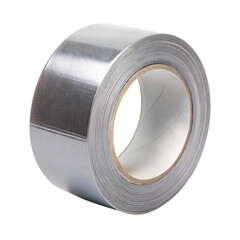 Silver duct tape roll with textured surface and cardboard core isolated on a transparent background silver tape