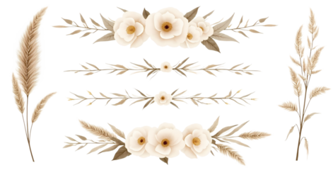 Elegant Floral and Botanical Watercolor Dividers and Accents on Transparent Background