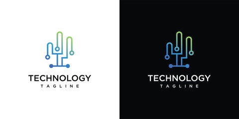 Technology cactus tree logo design template. Digital technology vector logo inspiration made with lines.
