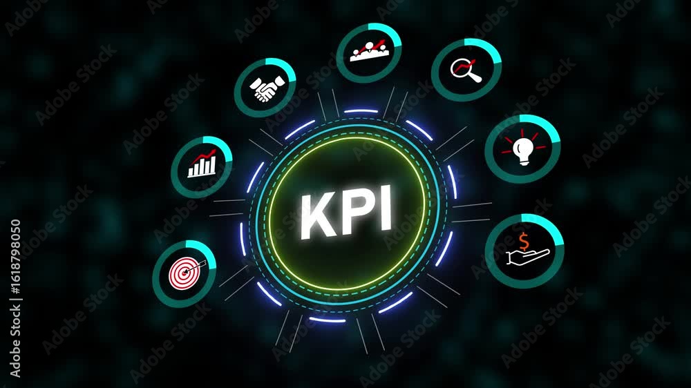 Poster animated kpi dashboard business analytics success growth strategy marketing data technology. kpi ani