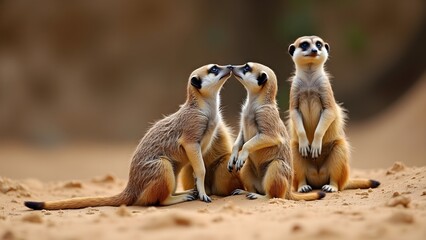 Fototapeta premium Alert Meerkat Family on Sandy Terrain