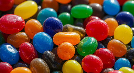 Colorful Jelly Beans Close Up, Assorted Candy Sweets Background, Vibrant Multicolored Sugar Confectionery, Macro Food Photography, Fun Treats, chocolate candies wallpaper background