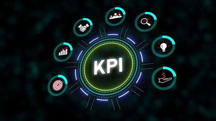 Animated KPI Dashboard Business Analytics Success Growth Strategy Marketing Data Technology. KPI Animation Showing Business Metrics And Targets.Data, Strategy, And Innovation Drive Growth. - Powered by Adobe