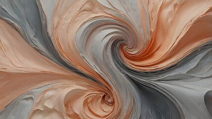 Abstract swirling peach and grey textile design; elegant, luxurious, fluid texture.