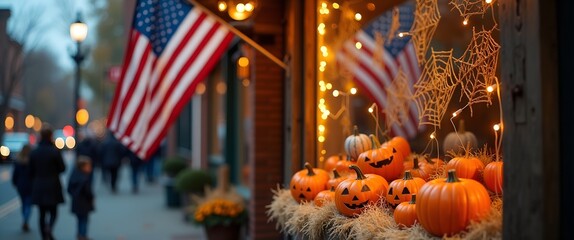 American Store Window Decorated for Halloween
