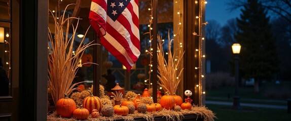 American Store Window Decorated for Halloween