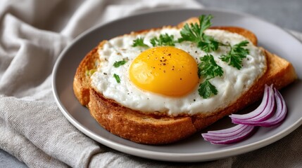 Delicious Fried Egg on Pea Toast Bright Morning Scene Kitchen Table Vibrant Colors Food Photography