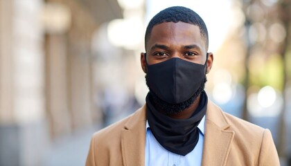 Man in a mask and coat.  Urban portrait