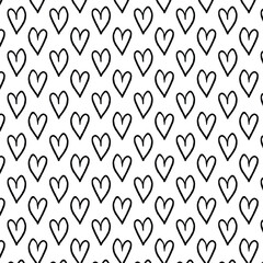Black heart seamless pattern. Black and white ink brush hearts hand drawn ornament.	
