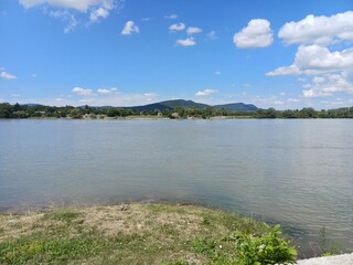 Scenic View of the Danube River with Blue Sky