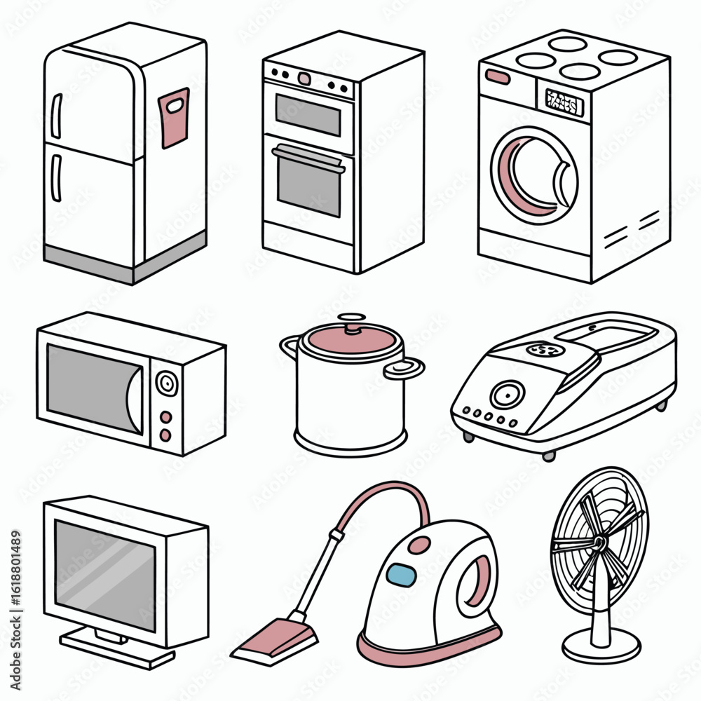 Poster a collection of twenty modern vector illustrations depicting various aspects of home life suitable f