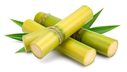 Sugarcane stalks with leaves