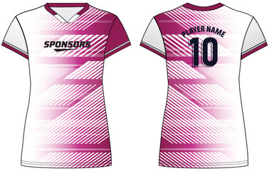 Women Sports Jersey t-shirt flat sketch design illustration with abstract Stripe pattern suitable for girls and Ladies for Volleyball jersey, Football, Soccer and netball, Sport uniform kit for sports