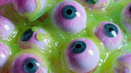 Realistic slime-covered eyeball for spooky Halloween concept
