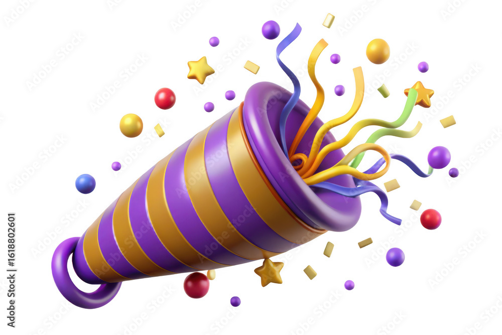 Aufkleber 3d party popper exploding with confetti and streamers isolated on transparent background