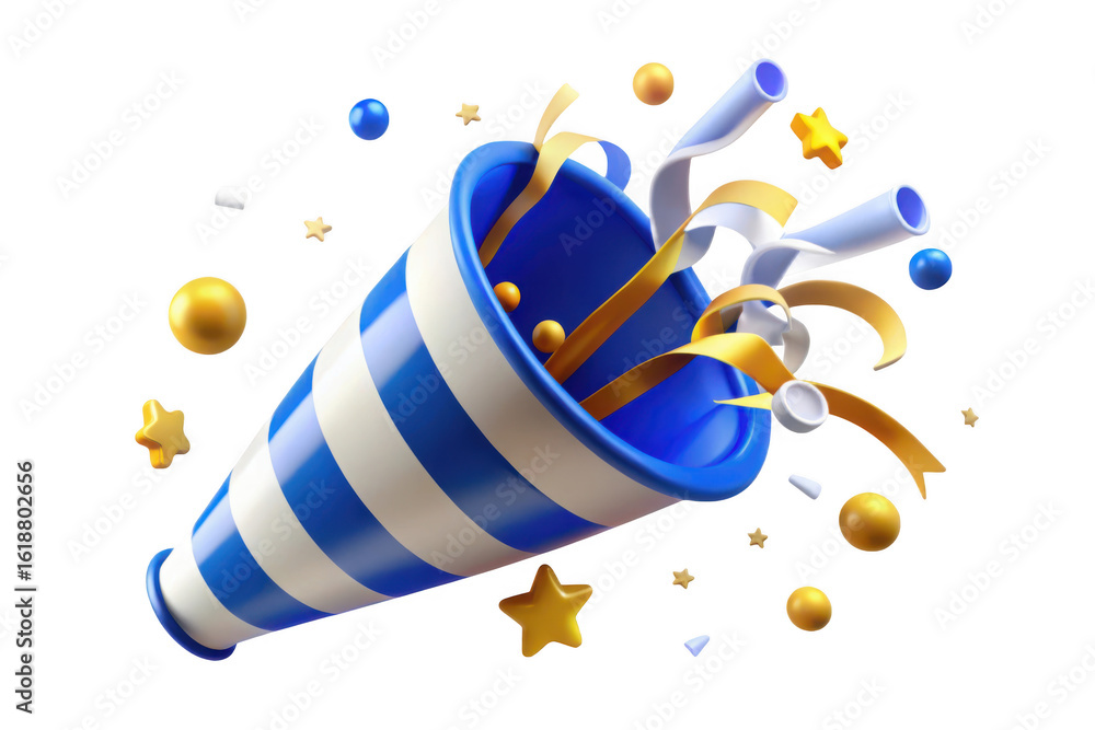 Aufkleber 3d party popper exploding with confetti and streamers isolated on transparent background