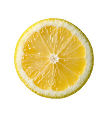 A vibrant, fresh lemon slice displayed in a close-up top view, perfect as an ingredient for healthy cooking and refreshing drinks.