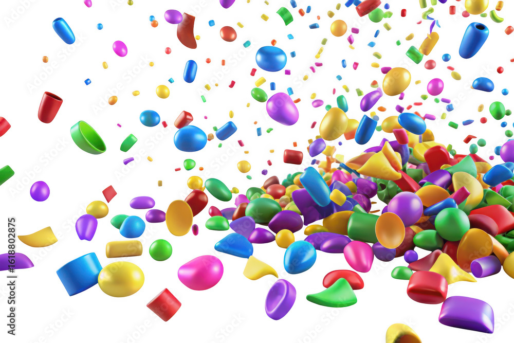 Aufkleber 3d exploding confetti and party streamers isolated on transparent background
