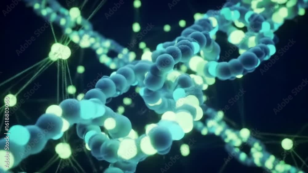 Poster dynamic abstract dna structure with connected glowing nodes, futuristic science