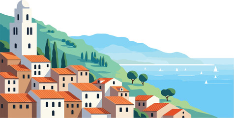 Corsica france travel poster design vector illustration mediterranean landscape
