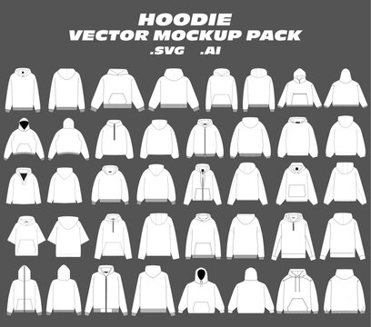 Hoodie Vector Mockup Pack – Clean and editable vector templates for hoodies. Includes front and back views, ideal for streetwear branding, fashion tech packs, or apparel mockup presentations. 