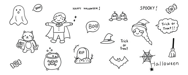 Hand Drawn Halloween Doodle Set – Cute Line Art Vector Illustration