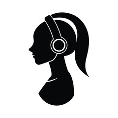 Modern Female Silhouette Listening Music Black Vector Design