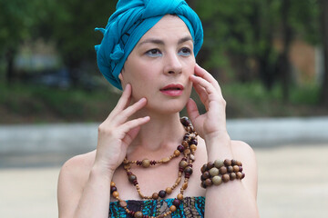 Portrait of a beautiful east woman with a turban.