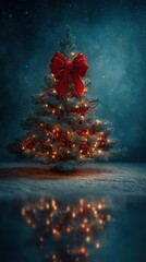 Christmas tree decorated with lights and ornaments in a cozy winter setting