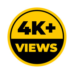 4K views png yellow colour, engagement stats icon, reach milestone symbol, viral audience marker