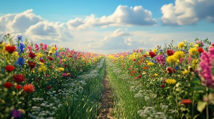 Obraz premium Vibrant Wildflower Corridor in Natural Green Landscape