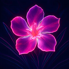 Tropical Neon Oleander Flower with Glowing Outline