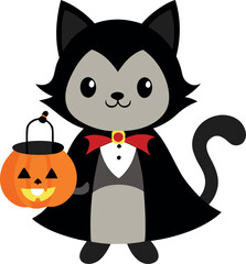 A Cute Vampire Cat Holding A Pumpkin Lantern Car