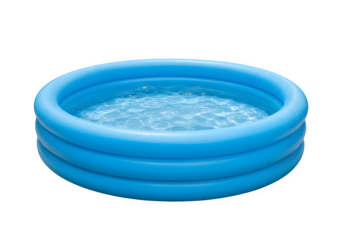 Inflated blue round kiddie pool filled with water isolated on white or transparent background. PNG