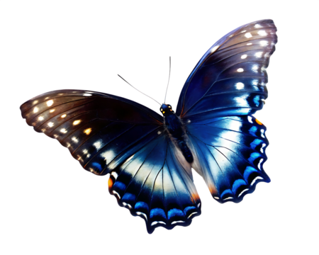 Blue butterfly with white spots isolated on a transparent background