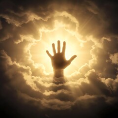 heavenly sanctuary imagery with god's hand extending through clouds