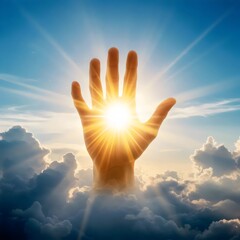 ethereal providence concept showing god's hand with soft glow and cloud texture for spiritual journal covers and prayer materials