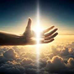 heavenly protection concept showcasing god's hand surrounded by dove and halo for christian wall art