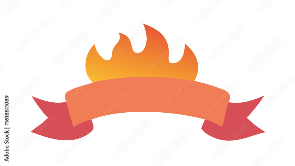 Poster stylized flame with a blank ribbon banner for text and copy space on a black background