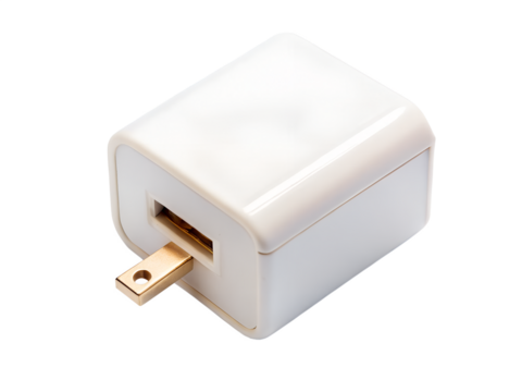 White usb wall charger adapter, isolated on transparent background
