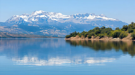Fototapeta premium Peaceful Mountain Lake Panorama With Reflection