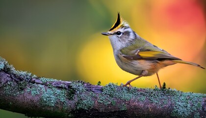 firecrest regulus ignicapilla small forest bird with the yellow crest singing in the branch beautiful simple ai generated image