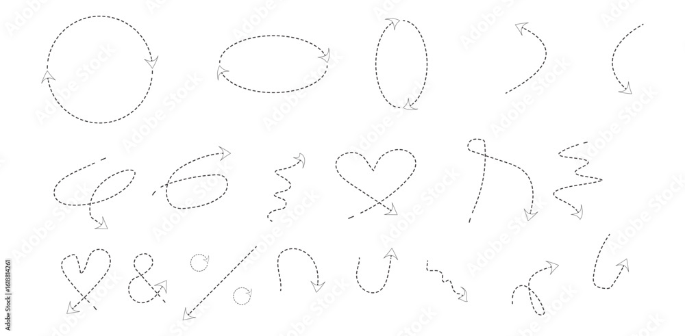 Poster hand drawn arrow shapes, creative sketch style arrows in circle heart zigzag and symbol forms for in