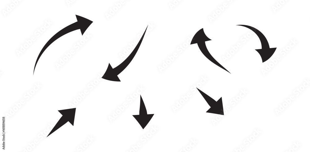 Poster curved arrow icons vector, bold black direction shapes for diagram interface infographic presentatio